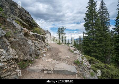 escursioni intorno al lago jenny, grande parco nazionale teton nel wyoming negli stati uniti Foto Stock