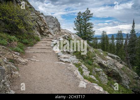 escursioni intorno al lago jenny, grande parco nazionale teton nel wyoming negli stati uniti Foto Stock