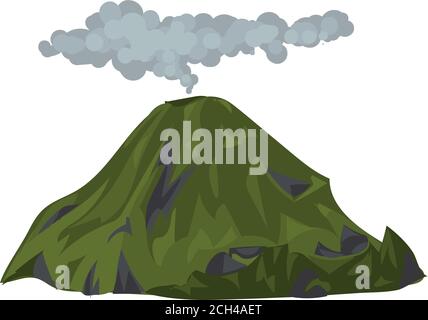 Icona del vulcano fumante. Cartone animato di fumatore vettore icona per il web design isolato su sfondo bianco Illustrazione Vettoriale