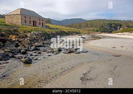 Darlington Beach e il Commissariat Store sull'Isola di Maria Foto Stock