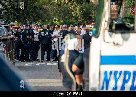 New York, Stati Uniti. 13 Settembre 2020. Ufficiali della NYPD visti sulla scena di ripresa. Polizia dal 109th Precinct, Queens ha risposto ad un altercation di un maschio e una femmina in una residenza in College Point.Suspect sparato all'arrivo di poliziotti NYPD, ma non ha sparato indietro. Sospetto si arrese alla fine e portato al recinto. Credit: SOPA Images Limited/Alamy Live News Foto Stock