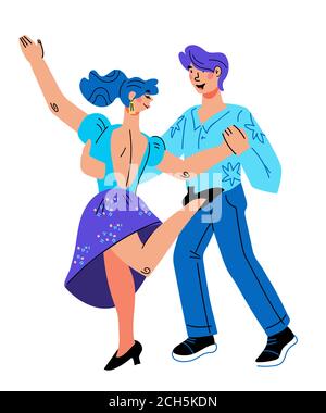 Ballerini in stile cartoon - uomo e donna che ballano. Illustrazione Vettoriale