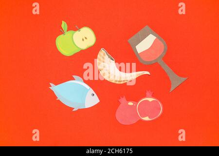 Composizione per la celebrazione del Rosh Hashanah (Capodanno ebraico) su sfondo a colori Foto Stock