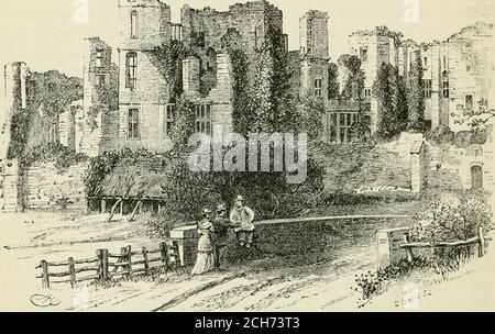 . Una guida illustrata e descrittiva alle grandi ferrovie d'Inghilterra e ai loro collegamenti con il Continente. Hilst nel Guys Cliff quartiere dovrebbe essere visto; è più di un miglio da Warwick, ed è molto stimato per la sua bellezza naturale e acquisita. La vista migliore è dalla strada di Coventry, attraverso il viale amagnificent degli abeti. ^ . 1 .J ■II^X KENILWORTH. Kenilworth, nei suoi giorni pallidi, deve essere stato come Sir Walter Scottdichiara, una struttura splendida e gigantesca. La sua parete esterna racchiuse sette acri, la struttura signorile stessa, che si è levata vicino al centro di questa spaziosa Foto Stock