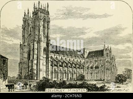 . Una guida illustrata e descrittiva alle grandi ferrovie d'Inghilterra e ai loro collegamenti con il Continente . MINSTER BEVERLEY. Beverley era l'antica capitale dell'East Riding. Si trova ai piedi dei wolds di York, e ha un aspetto staid, rispettabile, come se fosse awareof le sue pretese di considerazione. Il nome ricorda la malinconia storia della sfortunata Costanza de Beverley, in Sir Walter Scotts poema di Marmion. Era uno dei tre centri religiosi dello Yorkshire, gli altri erano Ripon e York. La cattedrale di YorkCathedral si trova accanto tra gli edifici ecclesiastici del c. Foto Stock
