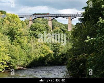 Pontcysyllte Aqueduct Canal Sito Patrimonio dell'Umanità che attraversa il fiume Dee vicino a Wrexham Galles del Nord Regno Unito Foto Stock