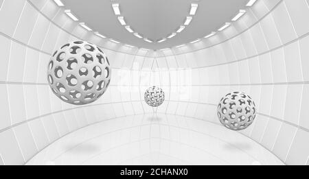 Illustrazione della sfera grigia 3d crystall su sfondo decorativo di illuminazione onde di stanza vuote carta da parati. Grafica astratta murale arte moderna . Foto Stock