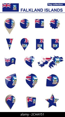 Falkland Islands Flag Collection. Grande set per il design. Illustrazione vettoriale. Illustrazione Vettoriale