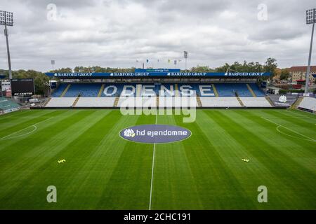 Odense, Danimarca. 13 Settembre 2020. Lo stadio Nature Energy Park è pronto per la partita 3F Superliga tra OB e FC Copenhagen a Odense. (Photo Credit: Gonzales Photo/Alamy Live News Foto Stock