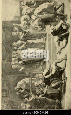 . La Genesi dell'arte-forma : un saggio in tecnica comparativa che mostra l'identità delle fonti, dei metodi e degli effetti della composizione in musica, poesia, pittura, scultura e architettura . ed altri come, per esempio, in serie di curve e angoli, i diversi lati dei quali si discostano in misura inregolare dall'esatto parallelismo. Nel suo cartoonraffigurante la morte di vVnania, Raffaello, (Fig. 94page 288) fa sì che il terrore della figura principale si manifesti simili atteggiamenti delle figure su entrambi i lati di Anania, ma come essi gradualmente recedono nello sfondo, le loro espressioni e attitudo Foto Stock