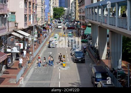 Via commerciale locale a Yuen Long, New Territories, Hong Kong (Yuen Long su Ning Road) Foto Stock