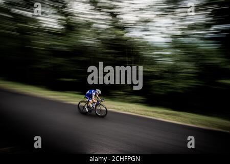 9 luglio 2017, Mont du Chat, Francia; Ciclismo, Tour de France 9° tappa: Gianluca Brambilla discendente del Mont du Chat. Foto Stock