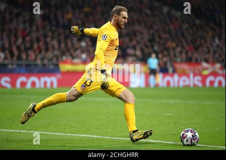 Il portiere dell'Atletico Madrid Jan Oblak durante il round della UEFA Champions League del 16, prima tappa a Wanda Metropolitano, Madrid. Foto Stock