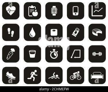 Icone Activity Tracker bianche su Black Flat Design Set Big Foto Stock