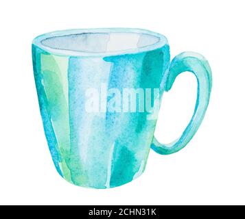 Bella tazza dipinta verde acquerello per tè o caffè isolato su sfondo bianco Foto Stock