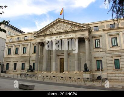 Palacio de las Cortes de España edificio del Parlamento spagnolo in Il centro di Madrid Spagna Foto Stock