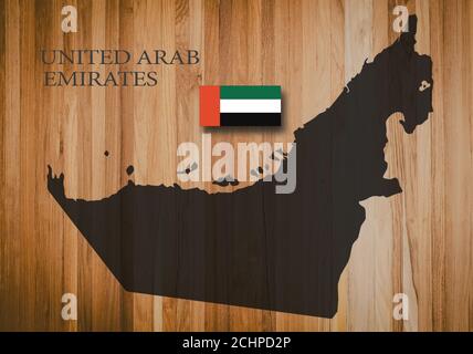 Mappa e bandiera degli Emirati Arabi Uniti, illustrazione 3D Foto Stock