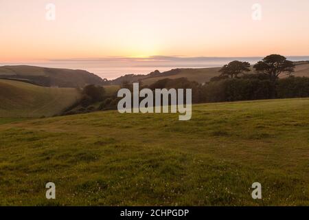 Sunset,Hope Cove, Devon, Inghilterra, Regno Unito. Foto Stock