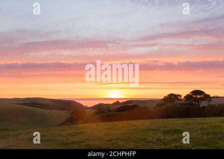 Sunset,Hope Cove, Devon, Inghilterra, Regno Unito. Foto Stock