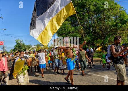 Hopkins Village, Stann Creek District, Belize - 19 novembre 2019: Rievocazione e celebrazione del giorno dell'insediamento di Garifuna all'Hopkins Village. Foto Stock