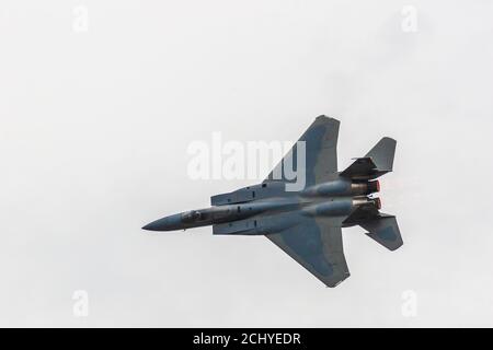 F-18E dimostrazione Super Hornet al Wings Over Houston Air Show Foto Stock