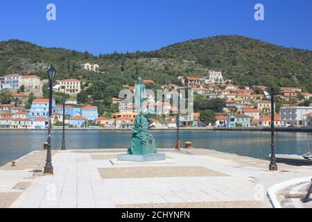 Statua di Ulises in Ithaka (Vathy) Promenande Foto Stock