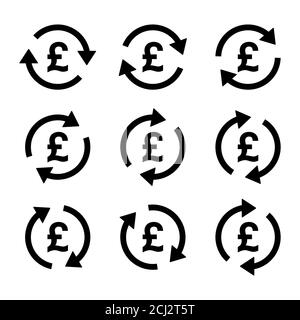 Insieme di icona di denaro sterlina, raccolta di simbolo di affari gbp, illustrazione vettoriale di economia di mercato . Illustrazione Vettoriale