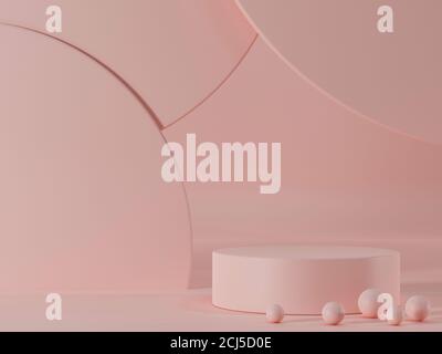 3d rendering vuoto podio cilindro su sfondo rosa chiaro con forma geometrica astratta. Foto Stock