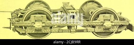. Il giornale ferroviario di strada . EXTRA STRONG N. 14 A PROGETTATO PER AUTO EXTRA PESANTI AD ALTA VELOCITÀ, SUBURBANE, SOPRAELEVATE O LINEE DI TRASPORTO. DESCRIZIONE. I telai laterali di questi carrelli sono del tipo di prolunga a sbalzo utilizzato in tutti i carrelli Peckham^. I supporti e le barre laterali sono realizzati in modo estremamente robusto e viene introdotto un ponte centrale per conferire maggiore resistenza ai telai laterali e distribuire il peso delcorpo auto più direttamente sui^supporti. Questi carrelli sono dotati di un cuscinetto oscillante con cuscinetto centrale (brevetto Peckhams) progettato in conformità con il miglior pract della ferrovia a vapore Foto Stock