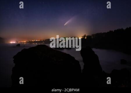 Cometa Neoswise visto dal nord della California, Stati Uniti. Foto Stock