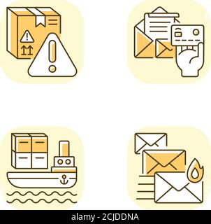 Set di icone colore RGB giallo per il servizio di consegna Illustrazione Vettoriale
