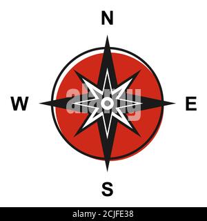 Moderna compasso a forma di icona piatta con simbolo a nord, sud, est e ovest isolato su sfondo bianco. Illustrazione Vettoriale