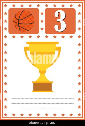 Certificato di basket moderno con posto per i vostri contenuti, per i bambini terzo posto . Illustrazione Vettoriale