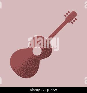 Logo musicale con silhouette di chitarra. Illustrazione vettoriale isolata. Illustrazione Vettoriale