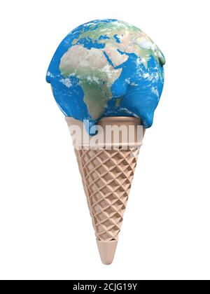 la terra del gelato si fonde - concetto 3d di riscaldamento globale Foto Stock