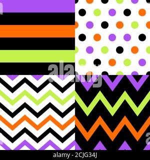 Insieme di motivi geometrici in colori di Happy Halloween. Illustrazione Vettoriale