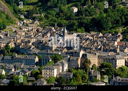 Vista sulla città di Murat, Cantal , Parco Naturale Regionale dei vulcani Auvergne, Auvergne Rodano Alpi, Francia Foto Stock