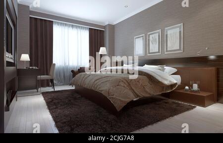 Gli interni delle camere da letto sono in stile moderno, con immagini 3d Foto Stock