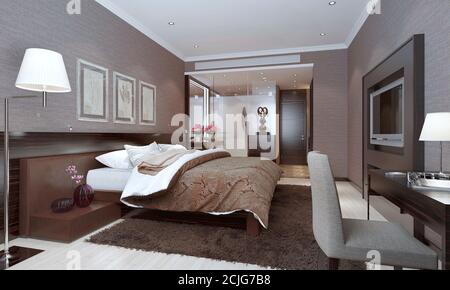 Gli interni delle camere da letto sono in stile moderno, con immagini 3d Foto Stock