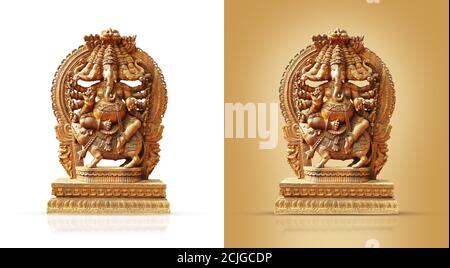 Statua in legno di Multi-faced Lord Ganesha - isolato Foto Stock