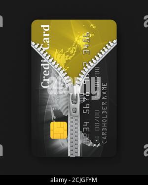 concetto 3d della carta di credito decompressa Foto Stock