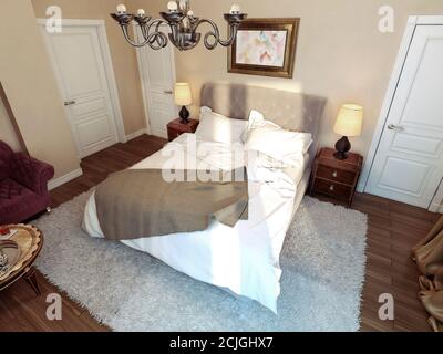 Camera da letto in stile gotico, immagine 3d Foto Stock