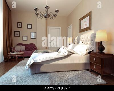 Camera da letto in stile avant-garde, immagine 3d Foto Stock