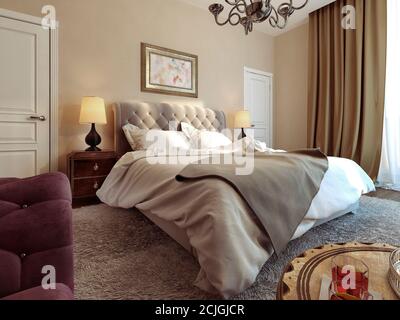 Camera da letto in stile gotico, immagine 3d Foto Stock