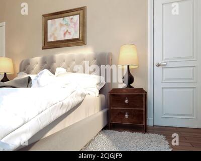 Camera da letto di stile moderno, immagine 3d Foto Stock