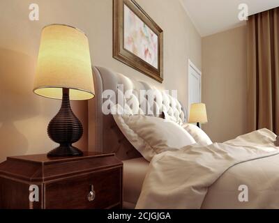 Camera da letto in stile avant-garde, immagine 3d Foto Stock