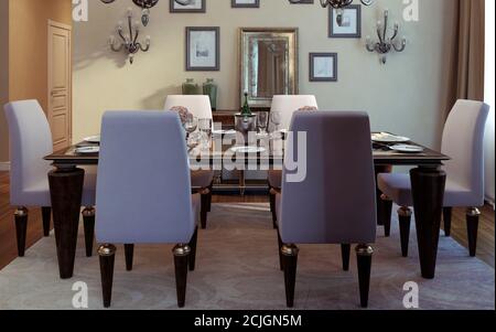 Lussuosa sala da pranzo in stile art deco. Immagini 3D Foto Stock