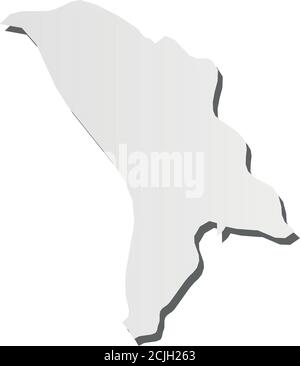 Moldavia - mappa di silhouette grigia 3d dell'area di campagna con ombra. Semplice illustrazione vettoriale piatta. Illustrazione Vettoriale