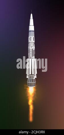 razzo decollo nello spazio illustrazione 3d Foto Stock