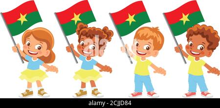 Bandiera del Burkina Faso in mano. Bambini con bandiera. Bandiera nazionale del vettore Burkina Faso Illustrazione Vettoriale